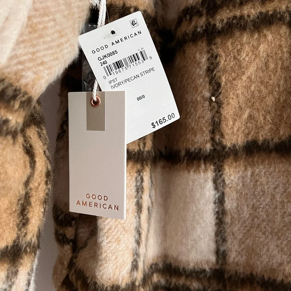 Good American beige/neutral plaid shacket NWT